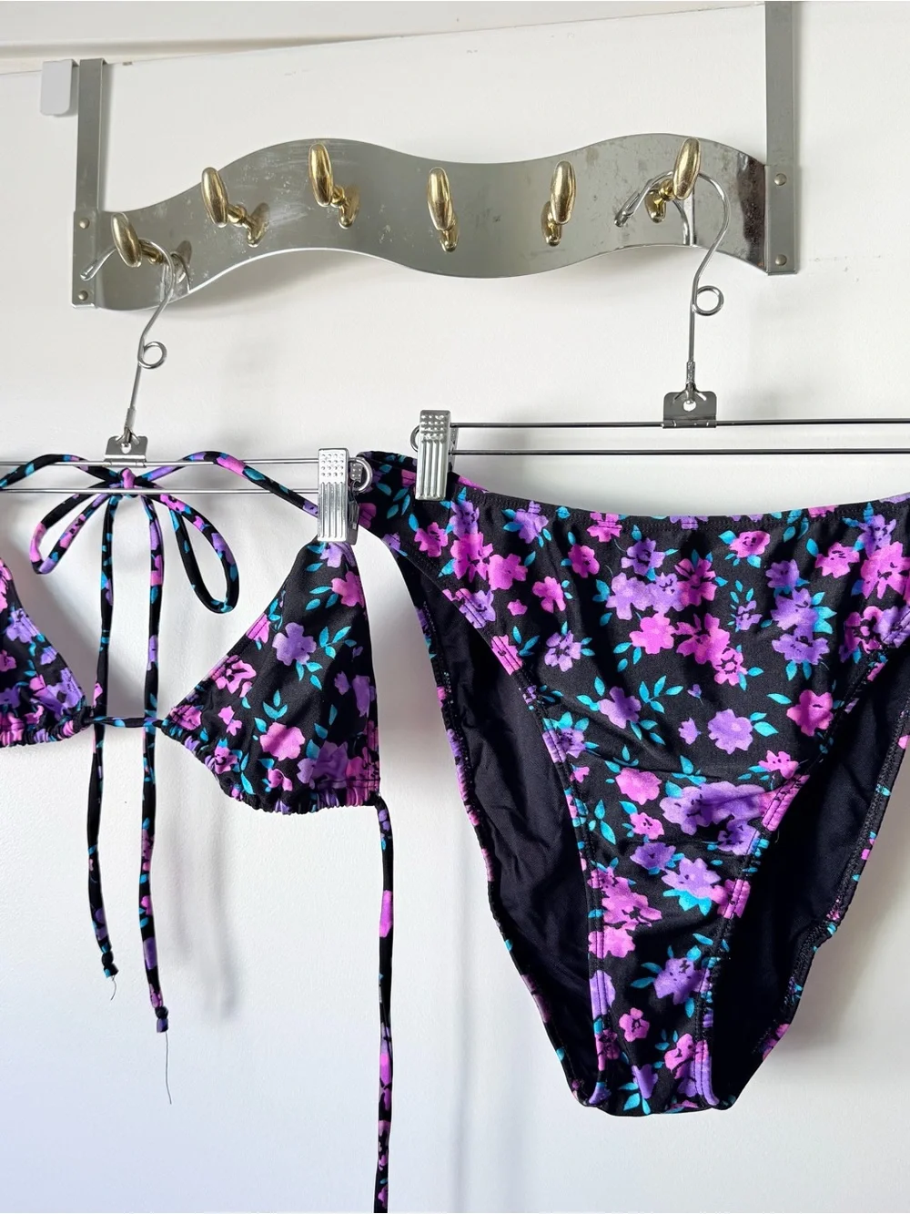 Mirror Palais Black Floral Print Triangle Bikini